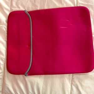 Pink Neoprene laptop computer travel case.